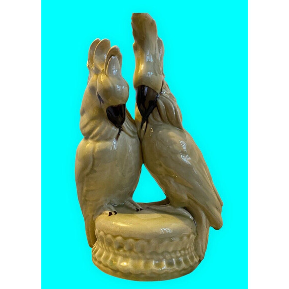 Vintage Cockatoo Lovebirds by Meiselman Imports Italy Light Green Glaze - Picture 3 of 14